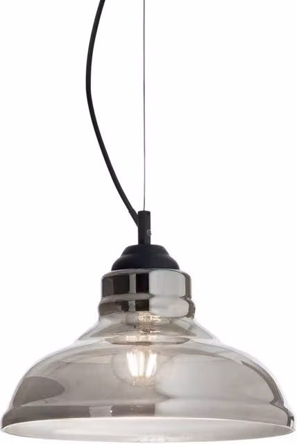 Lampada a sospensione IDEAL LUX Bistro in metallo e vetro fumè nero, stile Art Déco, 1 luce E27, Diametro: 28 cm