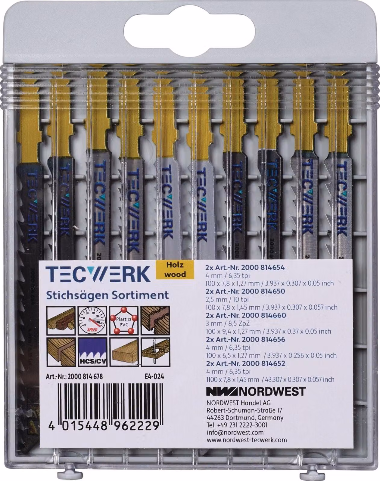 Assortimento di punte da trapano per legno, composto da 10 pezzi