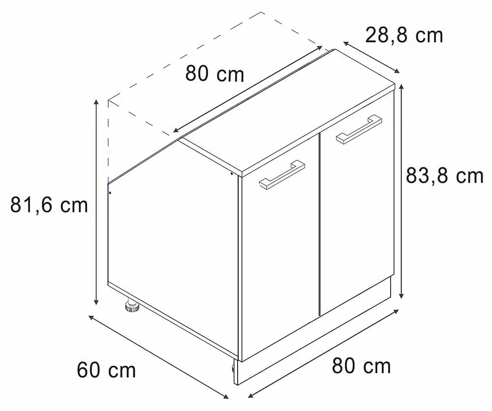 Mobile cucina sottotetto Vicco R-Line Ondulazione bianca 80 cm con 2 porte, corpio 60 cm profondità, Model 60676