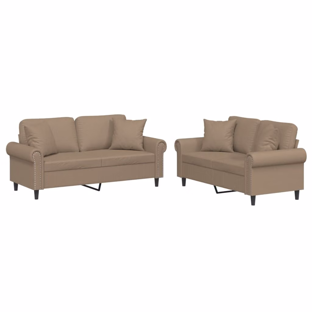 Set di Divani 2 pz con Cuscini Cappuccino in Pelle finta