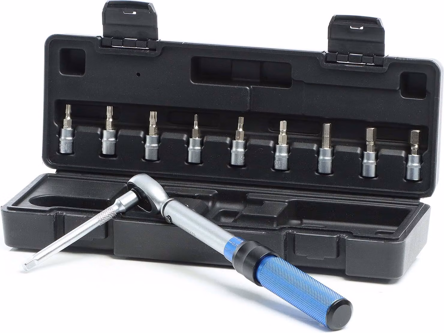 Set di chiavi dinamometriche XPOtool 11 pezzi 1/4" (6,35 mm) 5-25Nm con cricchetto reversibile 9 bussole S2, in pratica custodia