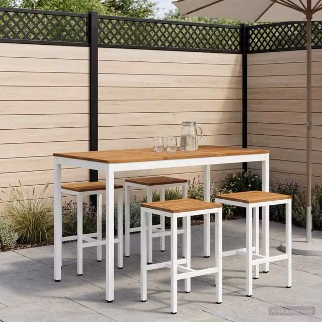 Tavolo da bar da giardino vidaXL in legno di acacia rustico, Bianco e Beige, L: 105,0 cm, P: 80,5 cm, H: 80,5 cm