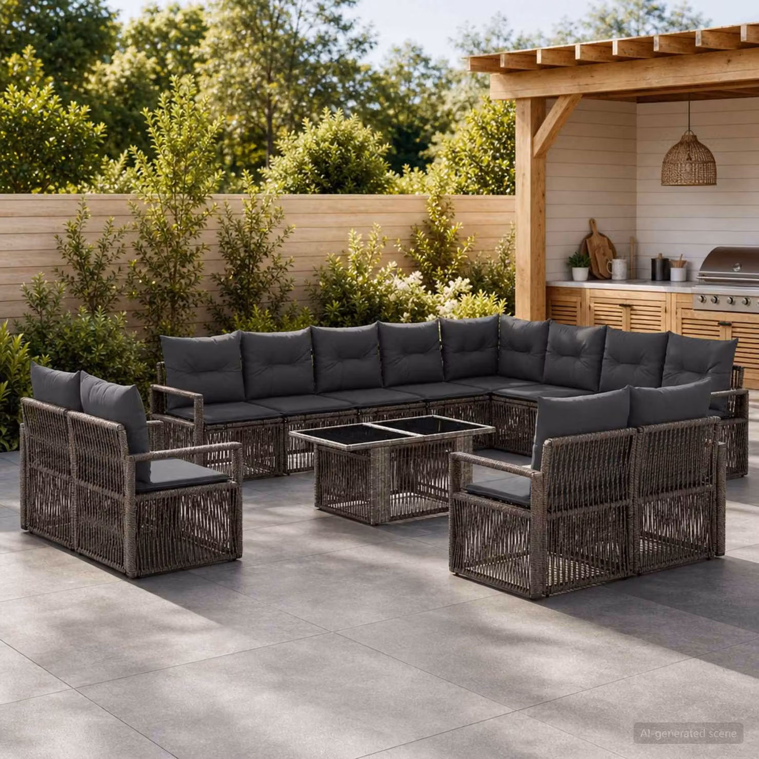 Set Divano da Giardino vidaXL 13 pz a forma di U in Polyrattan Grigio e Antracite con Cuscini e Tavolino