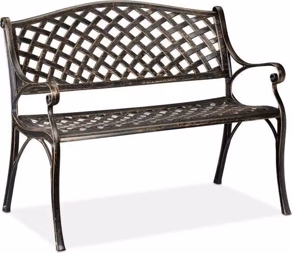 Panca da giardino in metallo nero e bronzo