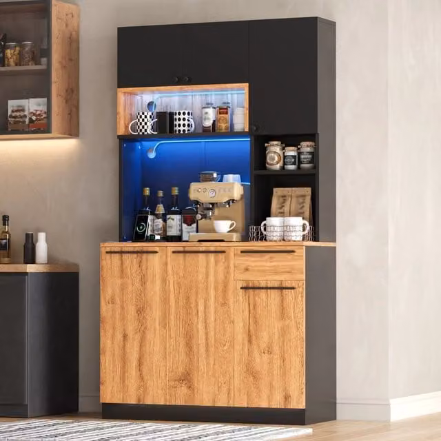 Desviae Dispensa alta con LED RGB prese e porte USB in MDF naturale con cassetto per cucina 100 × 40 × 180 cm