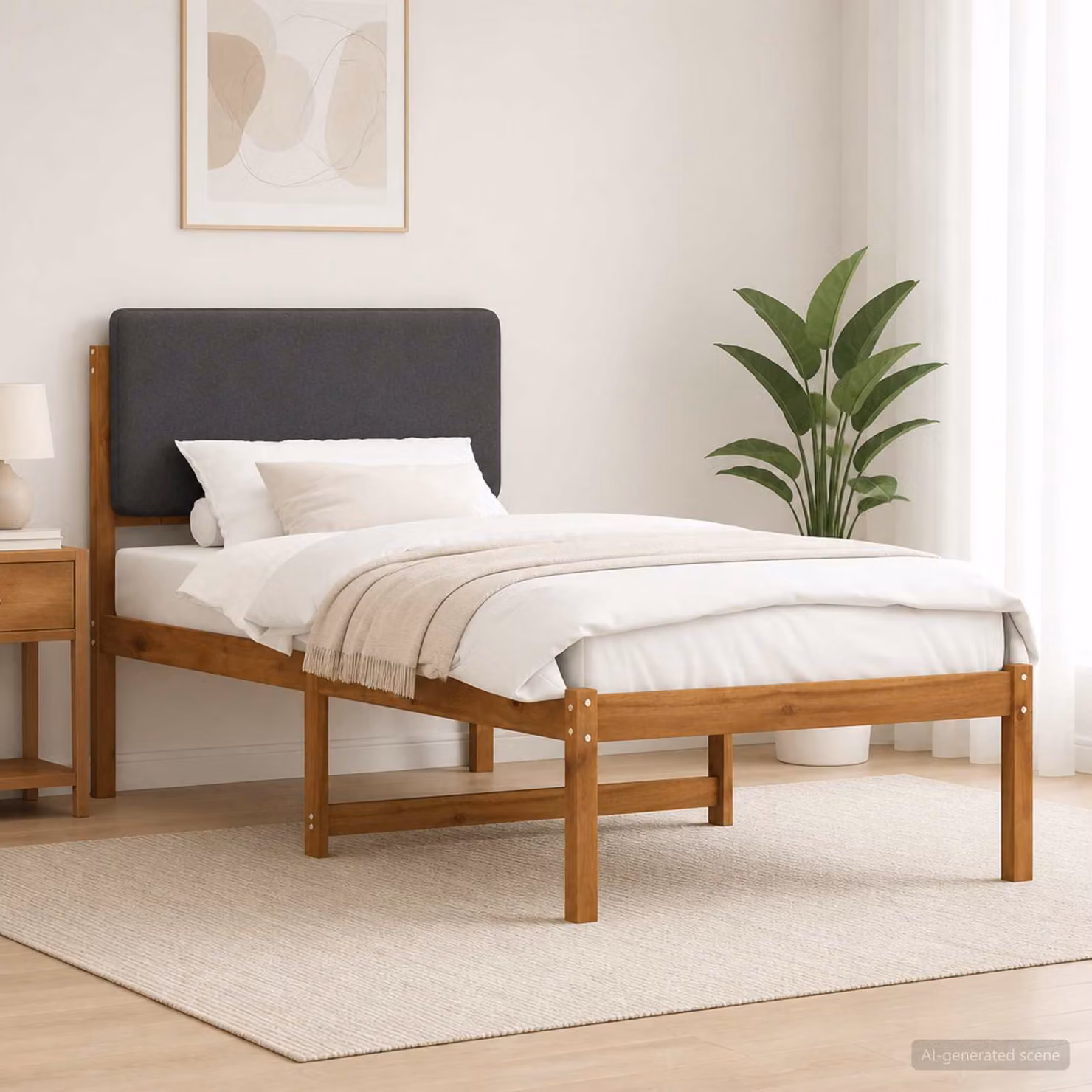 vidaXL Letto con Testiera Rivestita Naturale e Grigio Scuro