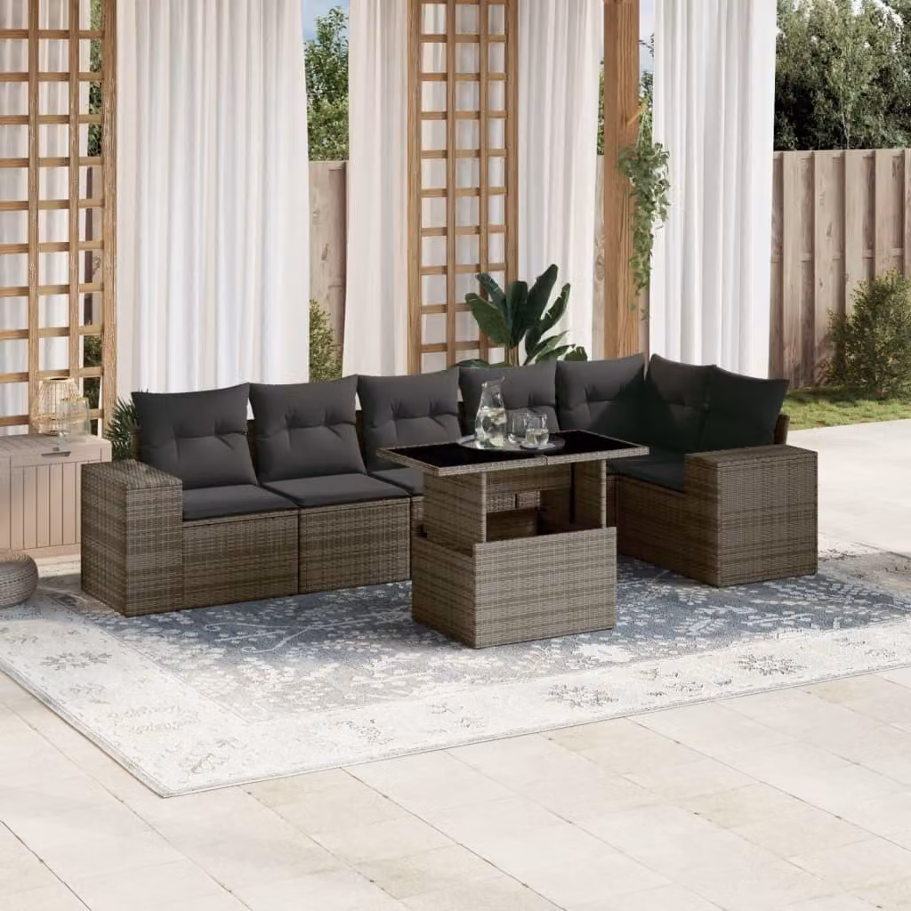 Maison Exclusive - Set Divani da Giardino 7 pz con Cuscini Grigio in Polyrattan