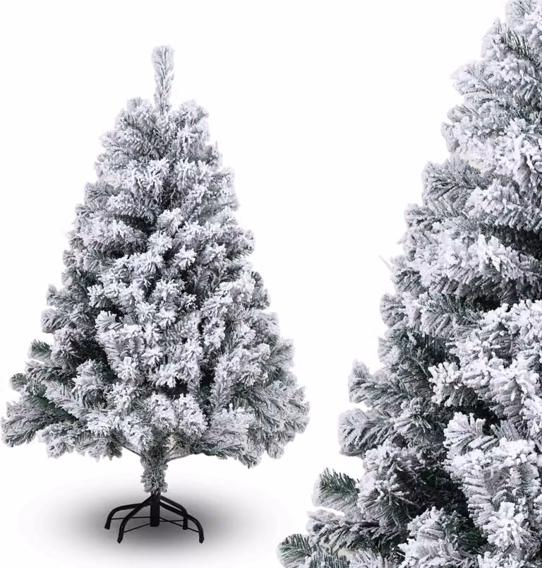Jayseuw 120cm albero di Natale artificiale con neve, inclusa base in metallo con 340 aghi in PVC, albero di Natale in PVC, bianco
