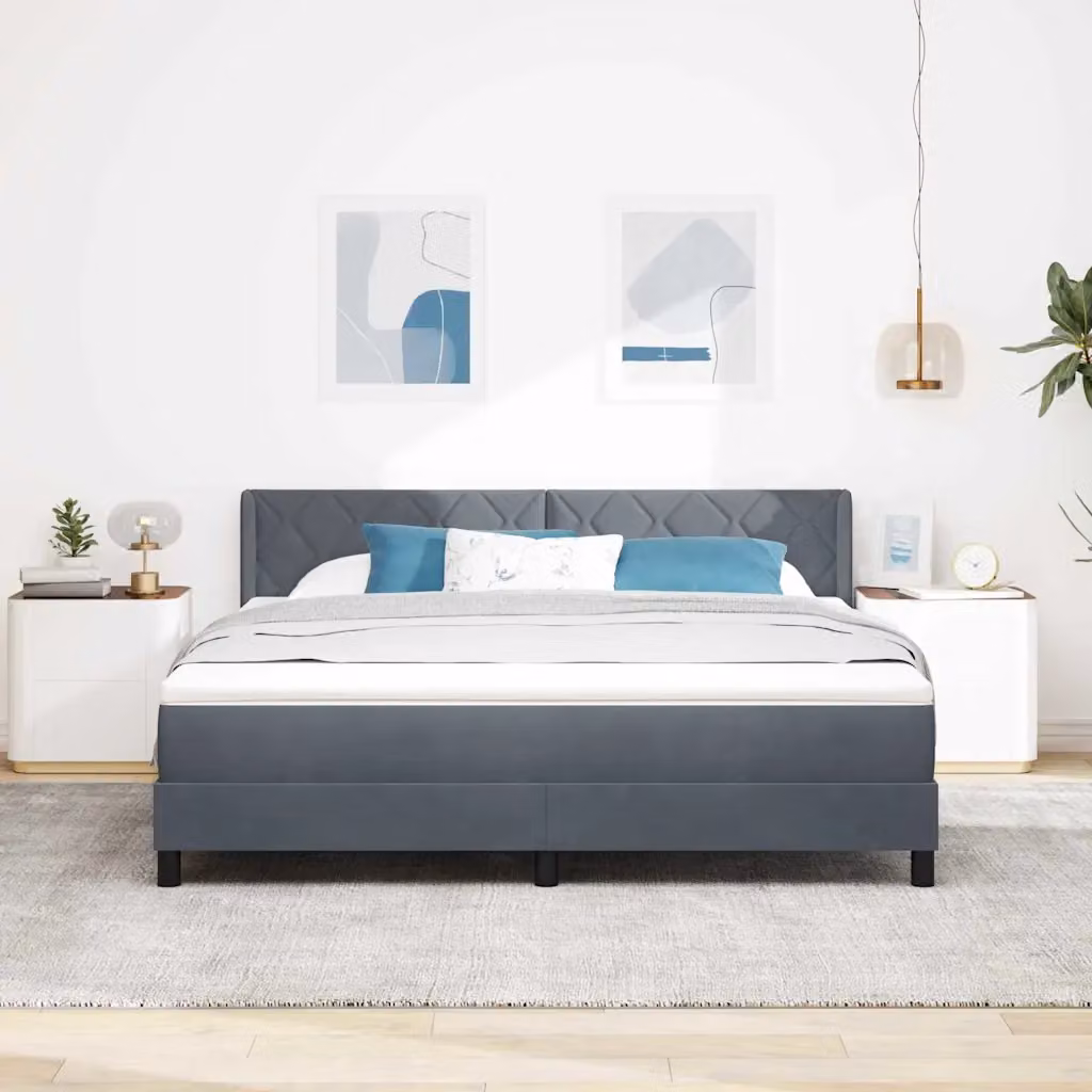 Letto ibrido con molle e schiuma vidaXL con testiera in velluto grigio, L/P: 180 x 200 cm – 1