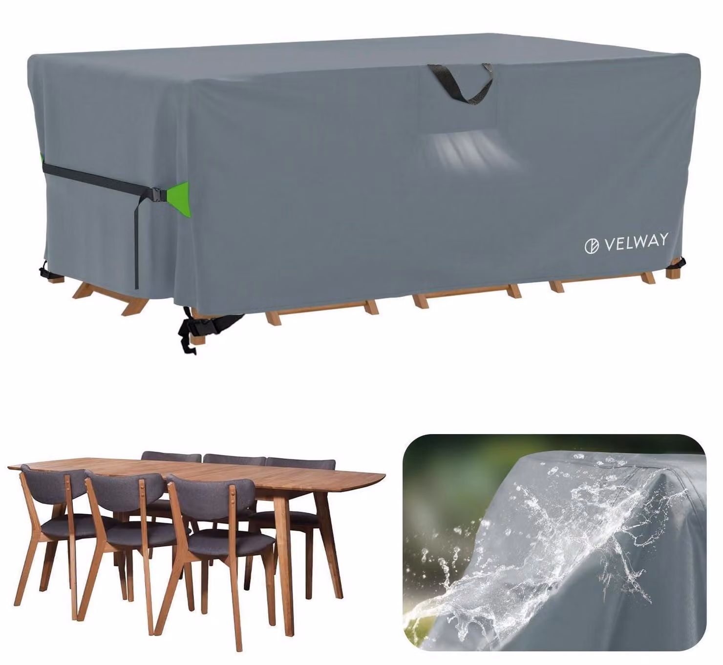 Copertura impermeabile e resistente al vento per mobili da giardino, dimensioni 180x120x74 cm, colore grigio