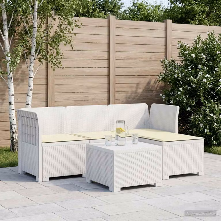vidaXL Divano da giardino a L con cuscini bianco moderno in rattan sintetico resistente alle intemperie