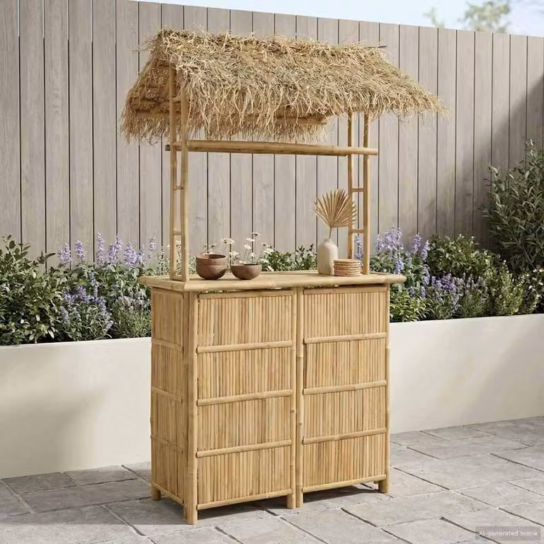 vidaXL Tavolo da bar da esterno in bambù naturale, L/P/H: 115 x 95 x 215 cm
