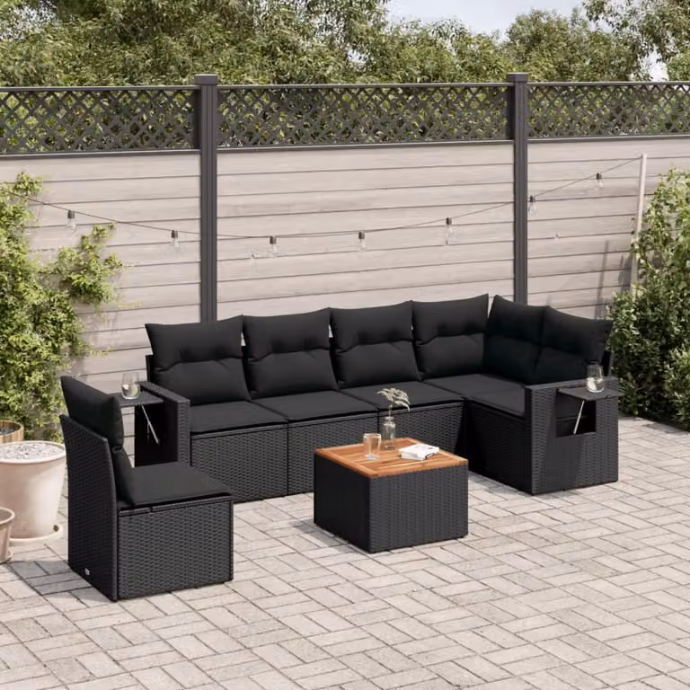 Maison Exclusive - Set Divani da Giardino con Cuscini 7pz Nero Polyrattan