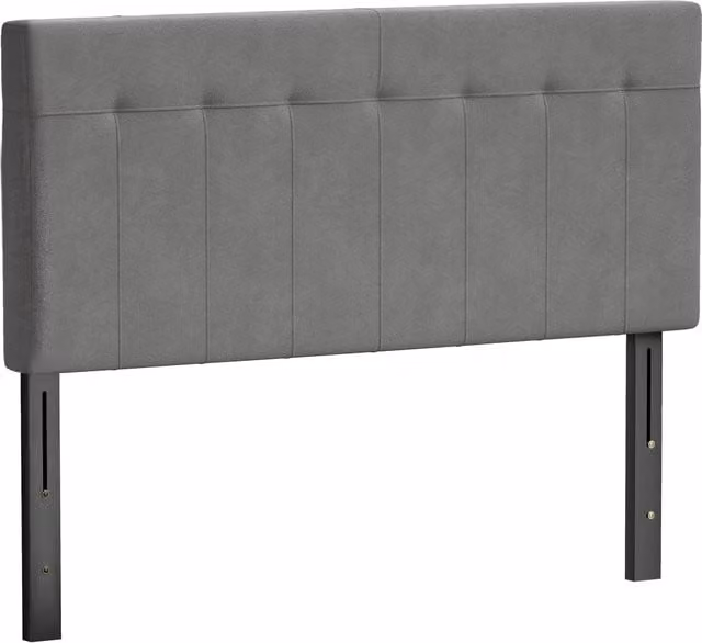 Testiera letto Xylo regolabile in altezza con 3 posizioni in velluto grigio e gambe in metallo L: 140 cm, H: 106/116/126 cm