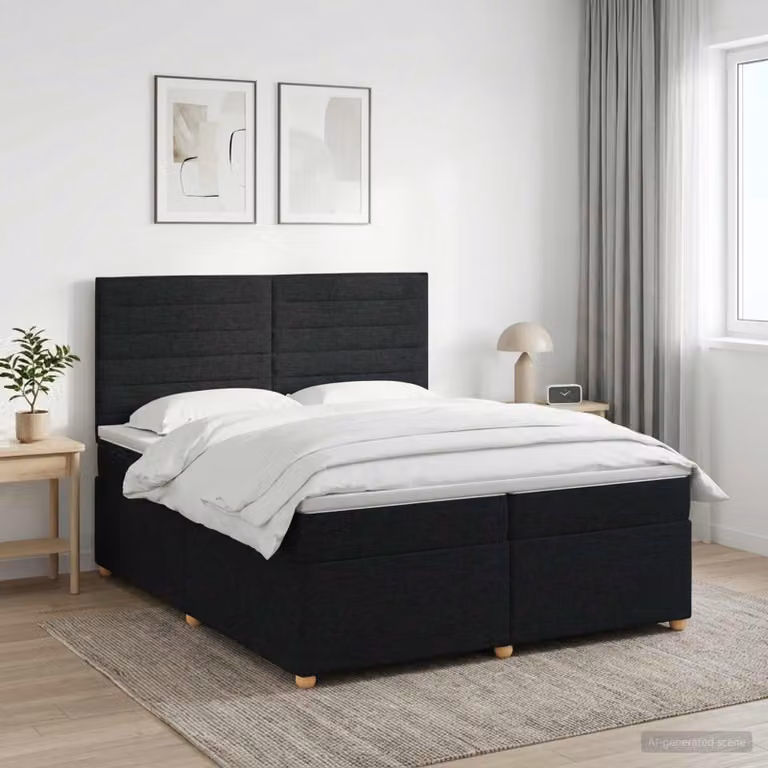 Letto box spring con materasso ibrido vidaXL in tessuto nero L/P/H: 200 x 200 x 140,5 cm