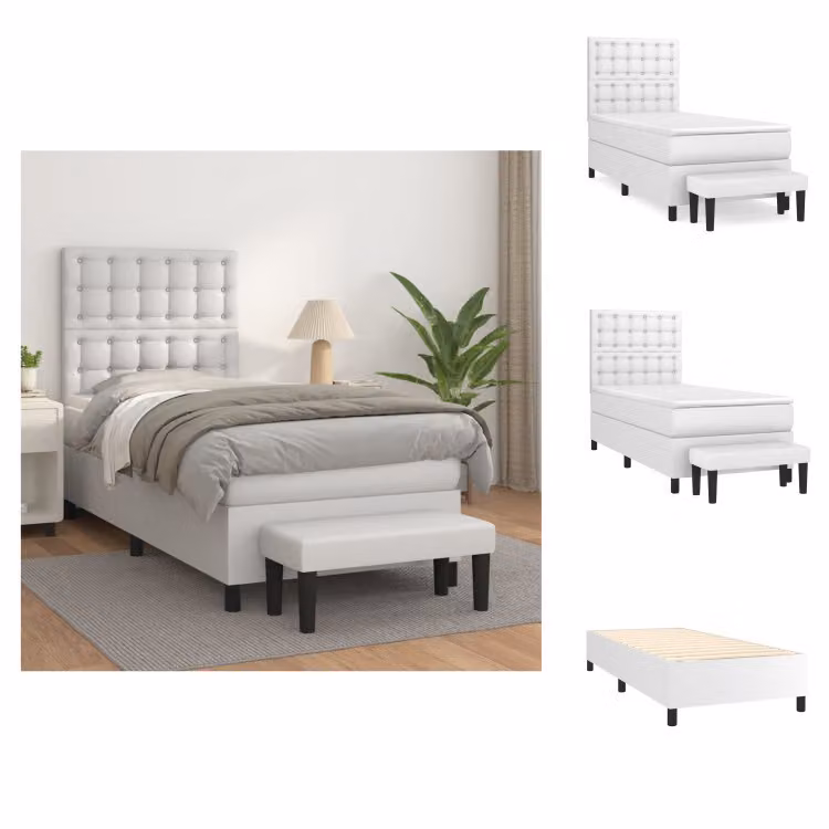 vidaXL Letto a molle con materasso bianco 100x200 cm in Pelle finta - Letti & strutture letto