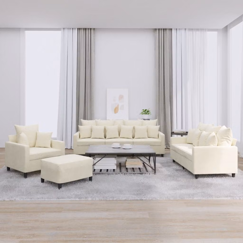 Maison Exclusive - Set divano 4 pezzi con cuscini in velluto color crema