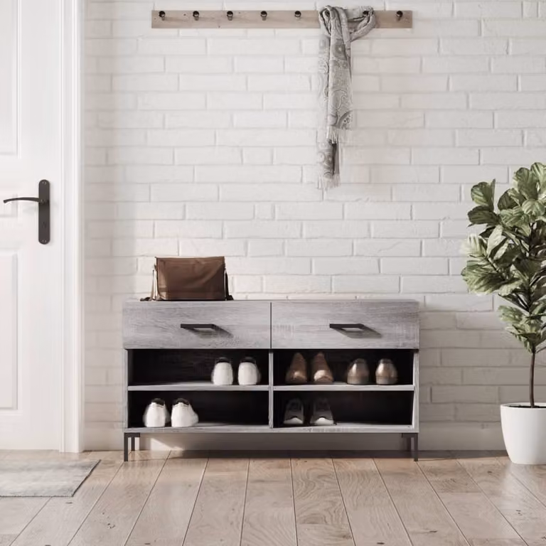 Panca porta scarpe vidaXL in stile industriale, Grigio Sonoma, L 102 x P 35 x H 55 cm