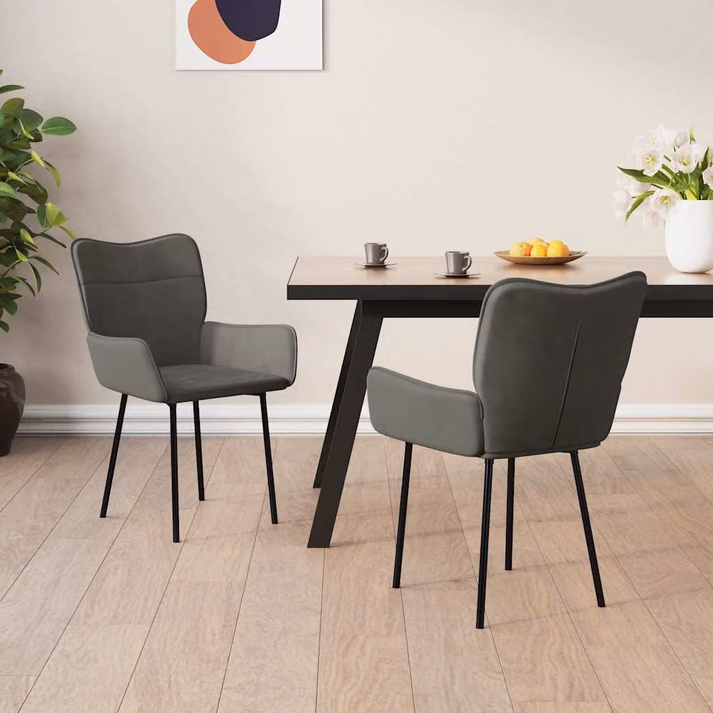 Set di 2 sedie da pranzo vidaXL in velluto grigio con struttura in metallo e MDF per cucina e sala da pranzo