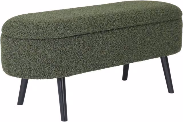 Cassapanca Sweeek con rivestimento in bouclé verde, struttura in legno di pino e gomma – 1