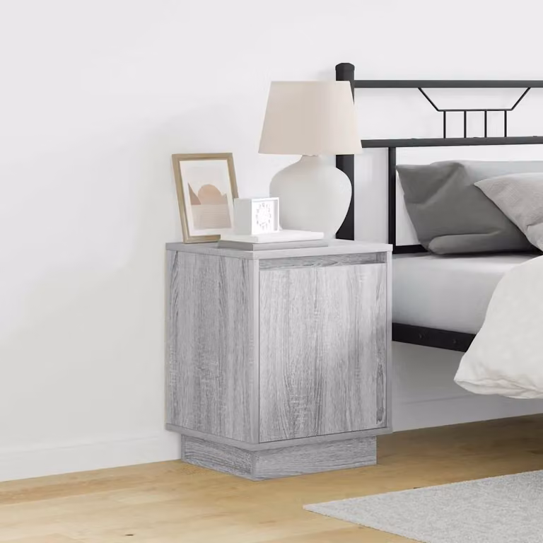 Set di 2 Armadi da Notte vidaXL Moderni in MDF Grigio Opaco L: 39 cm, P: 34,5 cm, H: 50 cm con Illuminazione Integrata