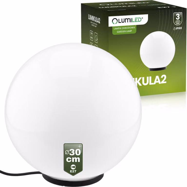 LUMILED Milky globe light 30cm outdoor globe light globe lamp white garden globe globe path light IP44 E27 socket connection cable 1.95 m