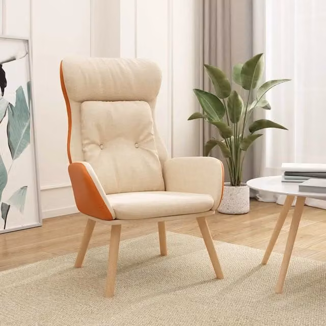 Divano Sedia-Poltrona Rilassante Beige in Tessuto e PVC con Braccioli e Struttura in Metallo