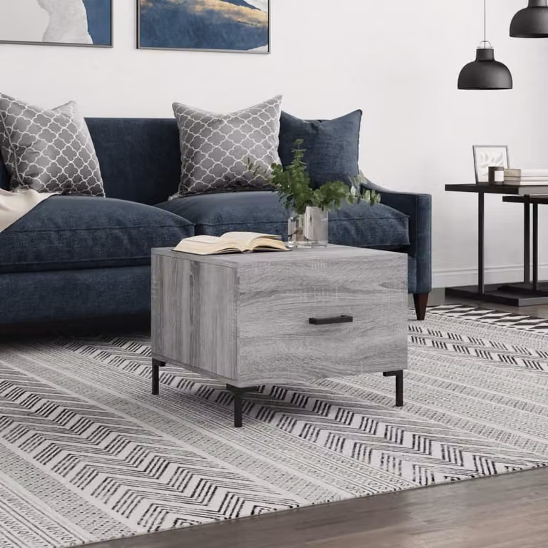 Tavolino da salotto moderno vidaXL in legno e metallo grigio, L/P/H: 50 x 50 x 40 cm