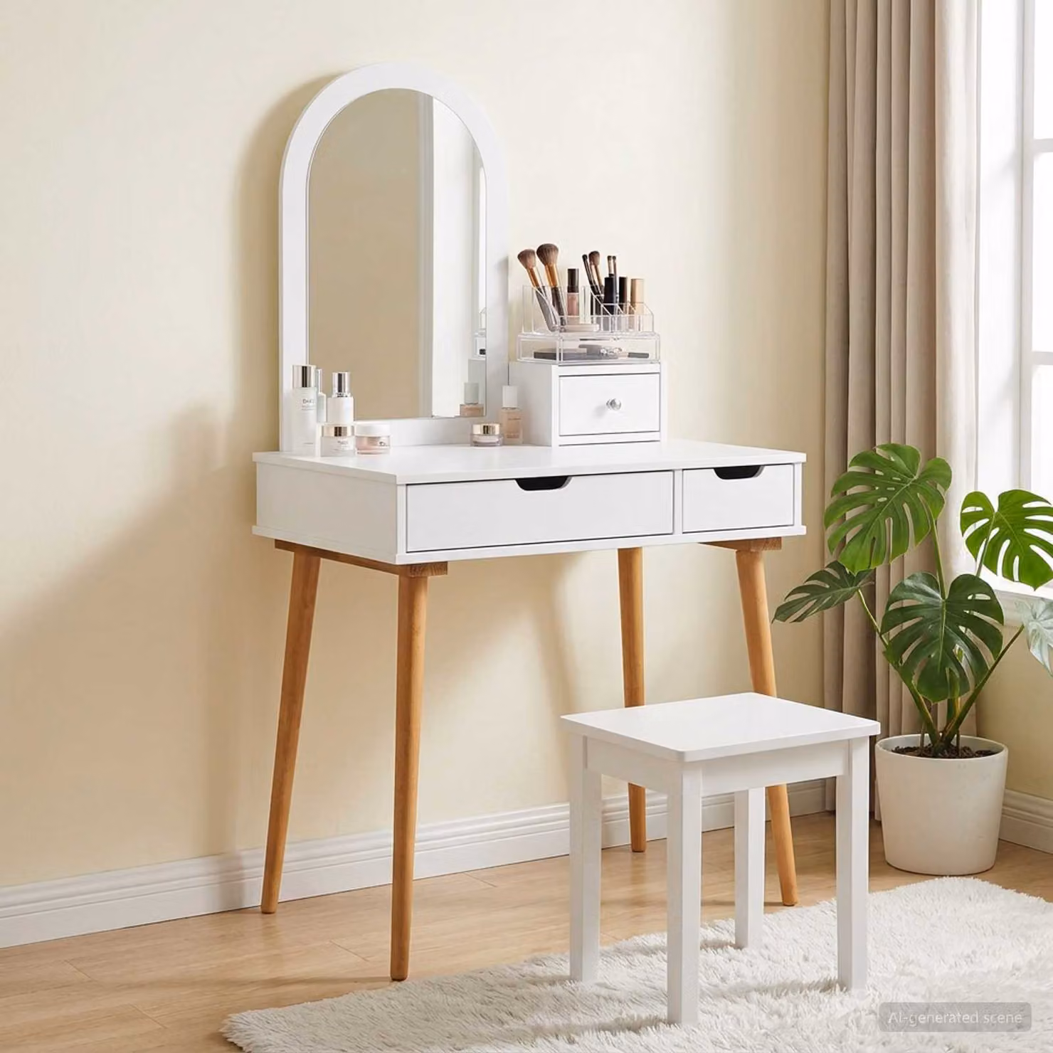 Set Tavolo da Trucco vidaXL FAUSKE 3 pz Bianco L 76 cm, P 50 cm, H 143 cm