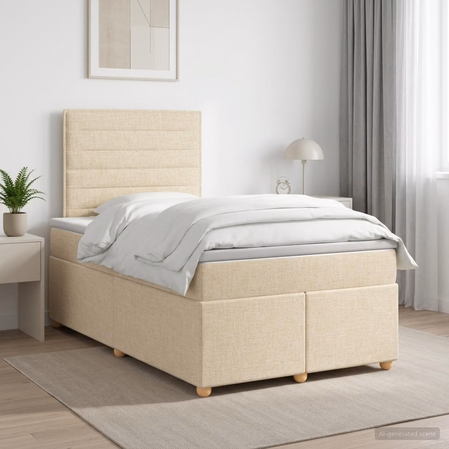 Letto box spring vidaXL con materasso a molle insacchettate in tessuto beige e bianco L/P/H: 120 x 200 cm