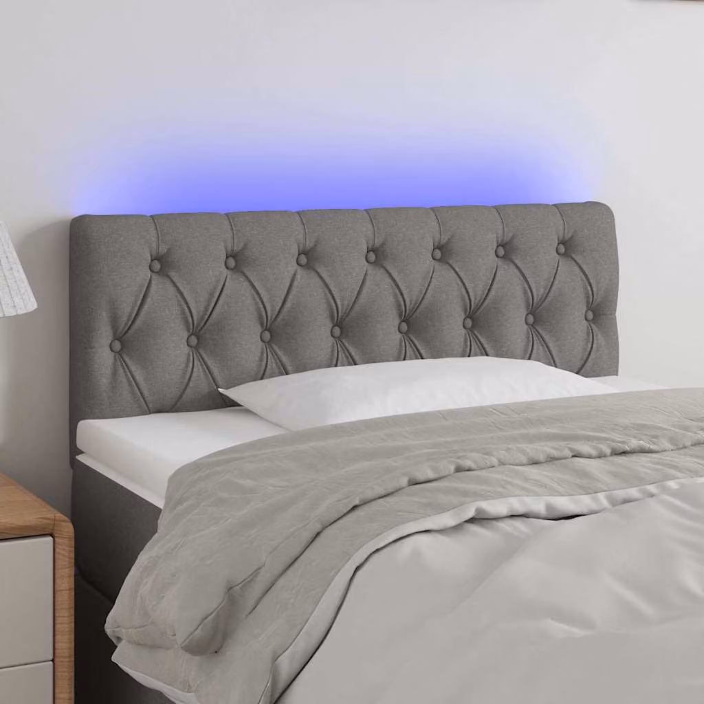 Testiera per letto vidaXL in tessuto grigio con illuminazione LED e porta di ricarica USB, L 100 cm, H 78-88 cm, P 7 cm