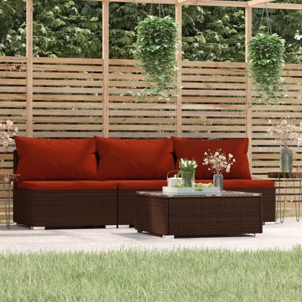 Maison Exclusive - Set da giardino 4 pezzi con cuscini Marrone Poly Rattan