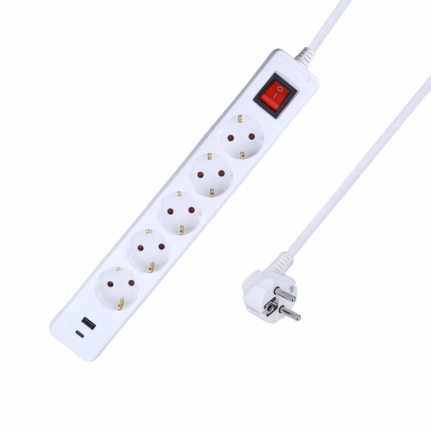 as-Schwabe Striscia di prese a 5 vie interruttore USB A/C 1,4 m presa multipla IP20
