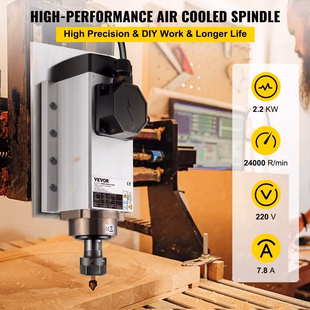 Motore Mandrino CNC Raffreddato ad Aria ER20 2,2 kW 220V 24000 Giri/min Colore Argento per Fai da Te e Incisione Legno Officina – 2