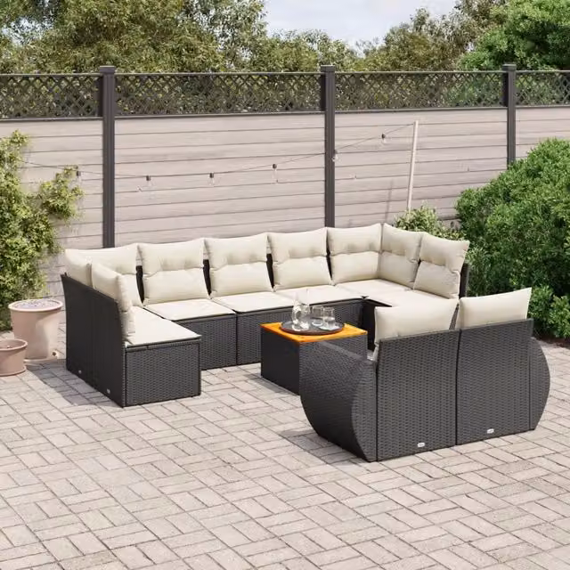 Set Divani da Giardino 10pz con Cuscini in Polyrattan Nero 3225153