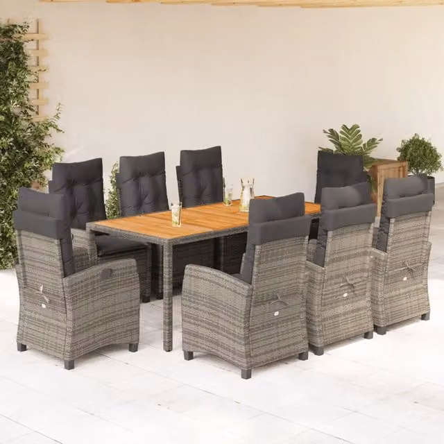 Set da pranzo da giardino vidaXL in legno di acacia e polyrattan grigio, 9 pezzi