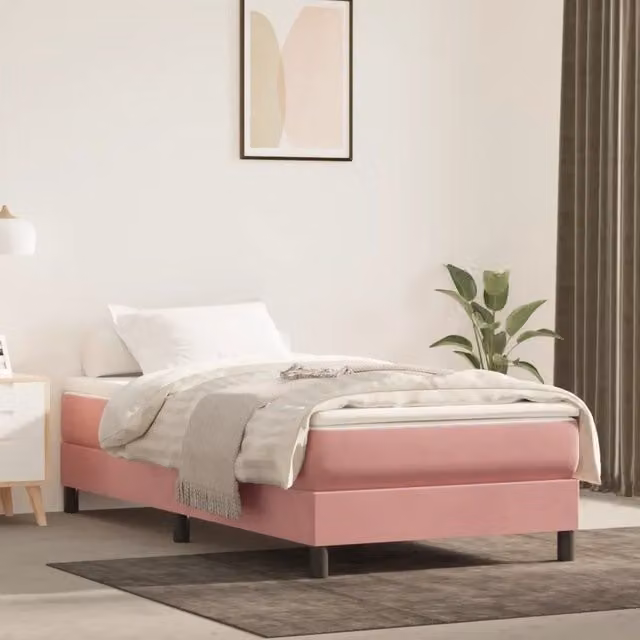 Giroletto a Molle con Materasso-Struttura Letto Rosa 80x200 cm in Velluto 297039