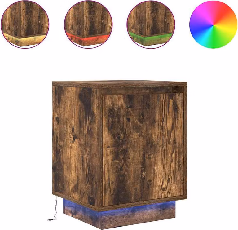 Comodino con Luci LED Rovere Fumo 38x34x50 cm