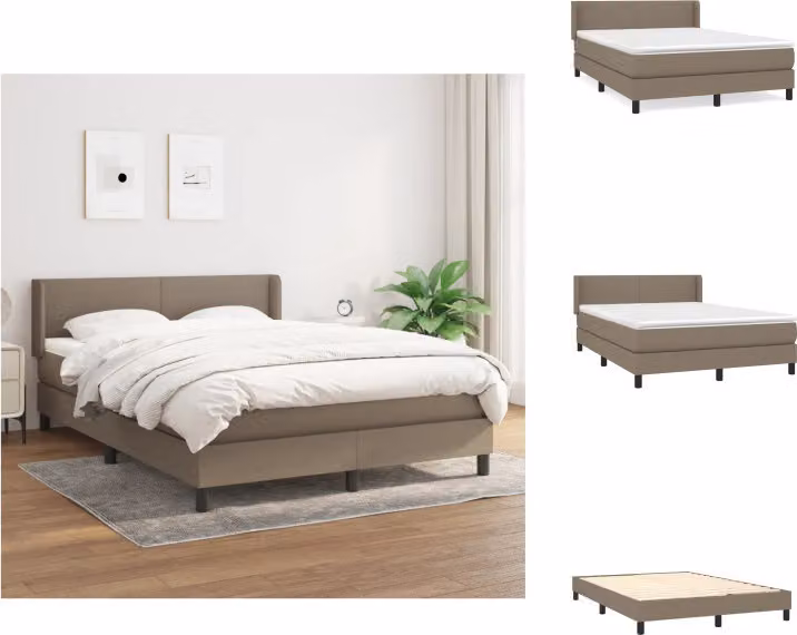 vidaXL Letto a molle con materasso in tessuto taupe 140x200 cm - Letti e strutture letto