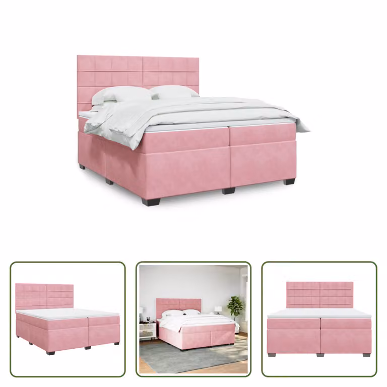 The Living Store Letto a molle con materasso Rosa 200x200 cm Velluto