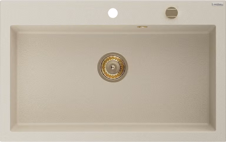 Mexen Elix lavello in granito con 1 vasca 800 x 500 mm, beige, sifone dorato - 6527801005-69-G