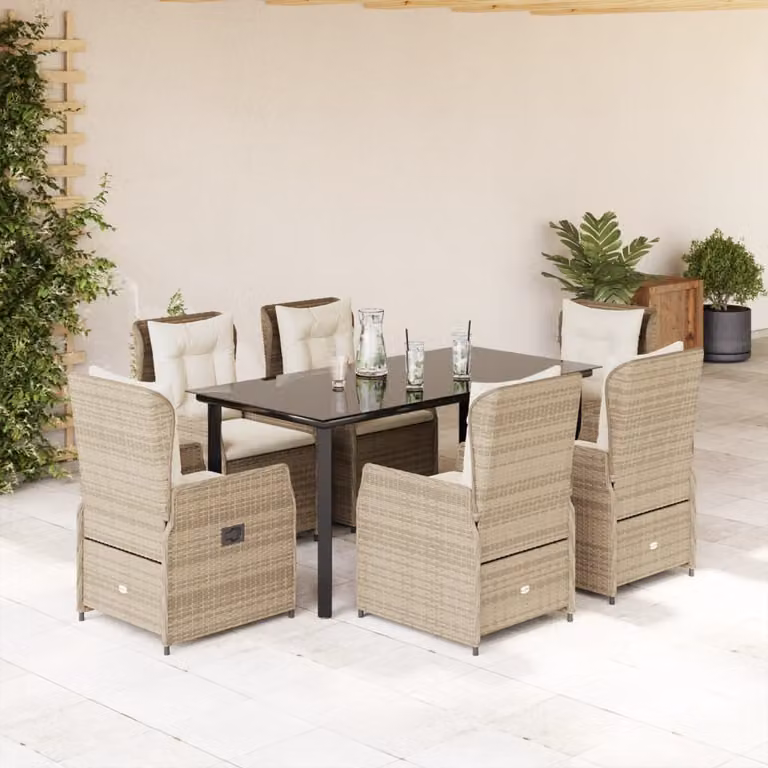 Maison Exclusive - Set da Pranzo da Giardino 7 pz con Cuscini Beige in Polyrattan