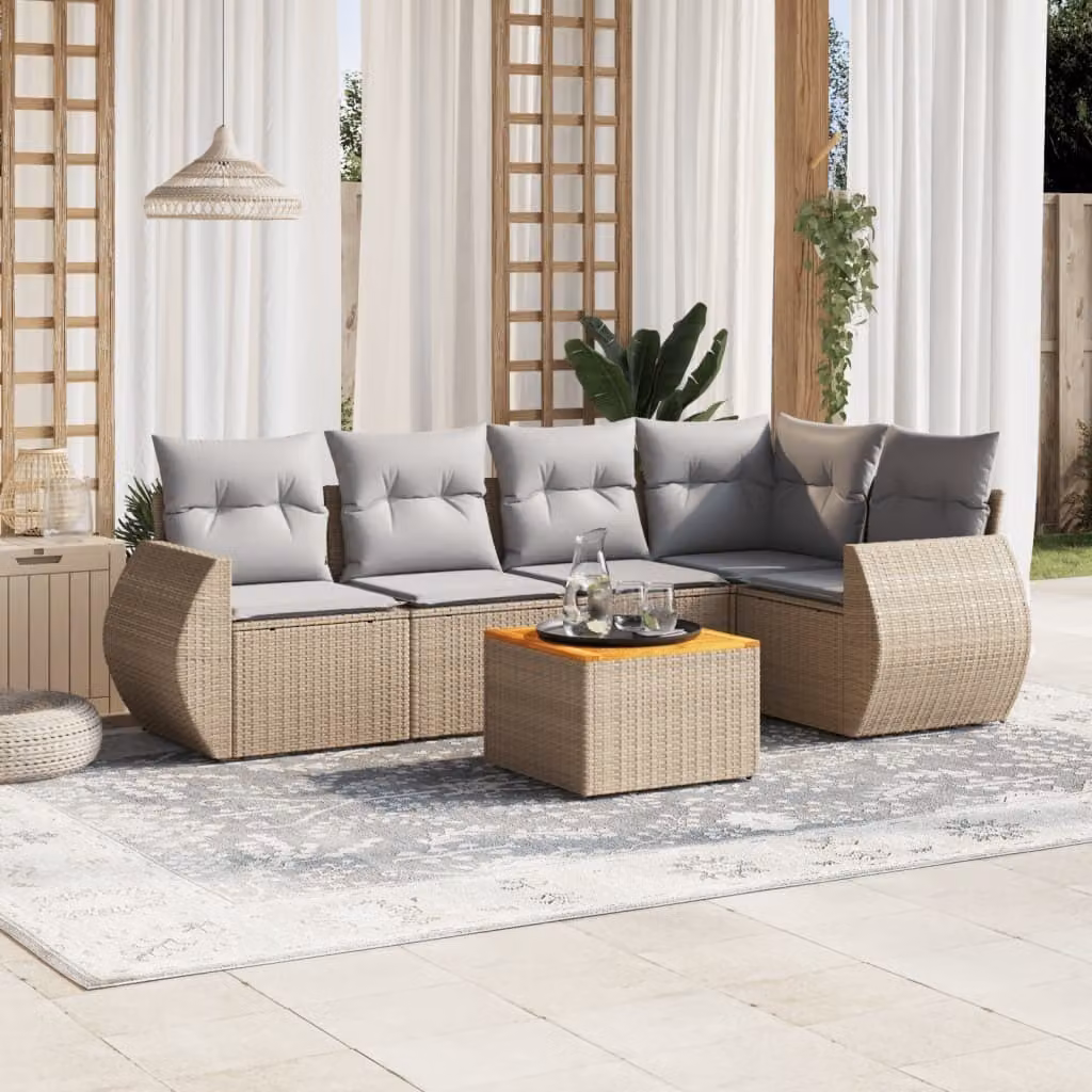 Maison Exclusive - Set Divano da Giardino 6 pz con Cuscini Beige in Polyrattan
