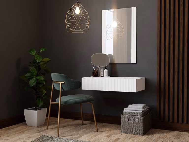 Tavolino da toilette sospeso con specchio CRATO - bianco