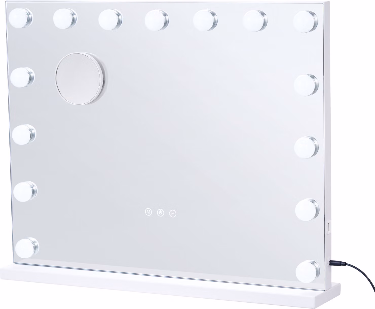 SucceBuy Specchio di vanità Hollywood con illuminazione - 22,8 x 18,1 pollici, bianco. 15 lampadine dimmerabili, 3 modalità di colore. Ingrandimento 5x rimovibile. Connessione USB. Controllo touch intelligente.