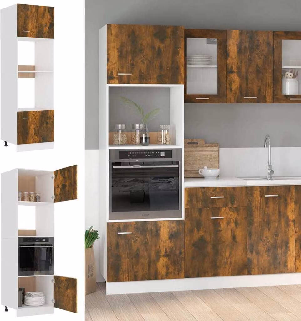 The Living Store Armadio per microonde in rovere fumé 60x57x207 cm materiale in legno