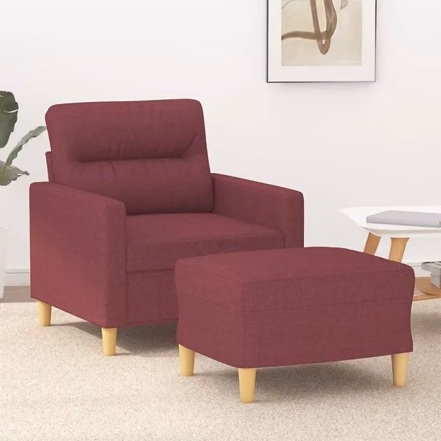Divano Sedia-Poltrona con Poggiapiedi Rosso Vino 60 cm in Tessuto 757063