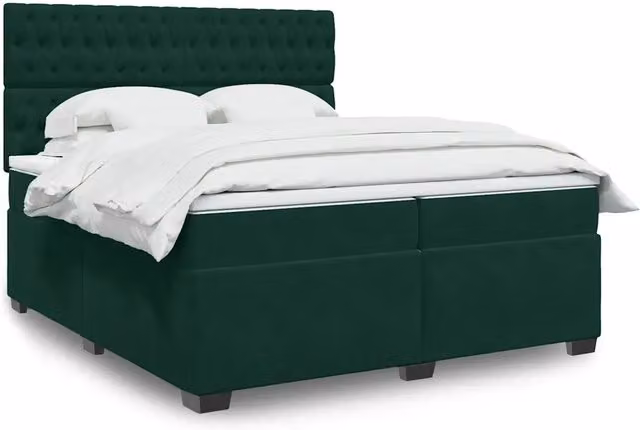 Letto Ibrido con Giroletto a Molle e Materasso vidaXL in Velluto Verde Scuro e Bianco L/P: 200 x 200 cm