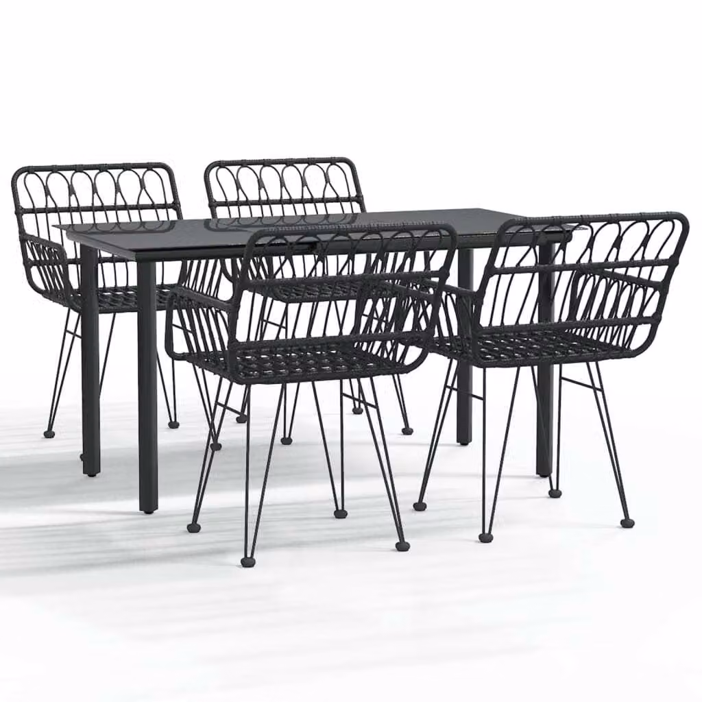 Set da Pranzo da Giardino 5 pz Nero in Polyrattan