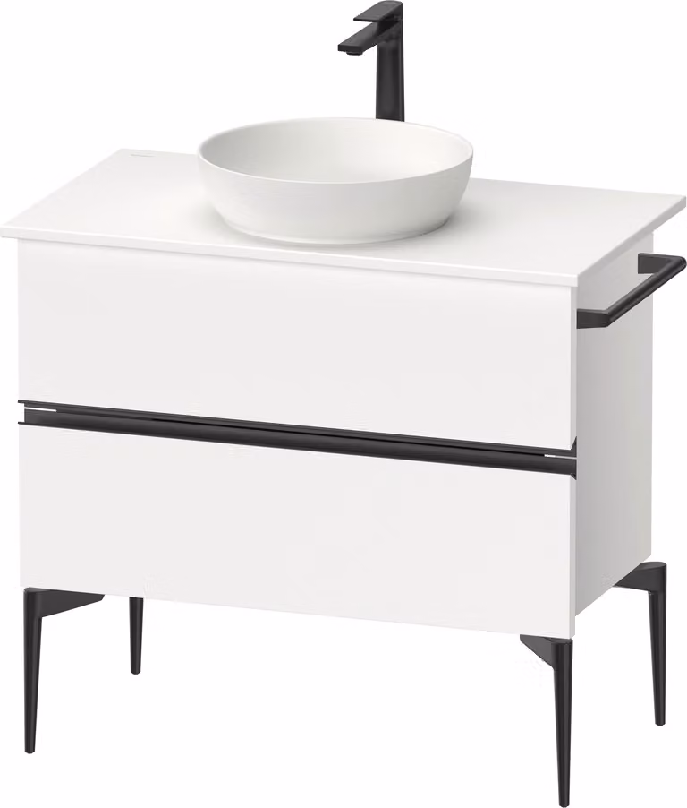 Duravit Sivida Meuble sous-lavabo sur console, 2 tiroirs, poignée noire diamantée mate, 845x475x548mm, SV46580BD180000, SV46580BD180000